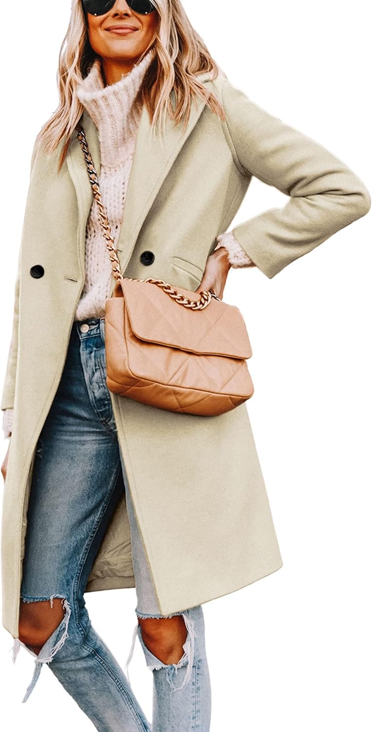 Detalle 2 de Tanming Women's Mid-Long Wool-Blend Pea Coat, Double-Breasted with Notch Lapels