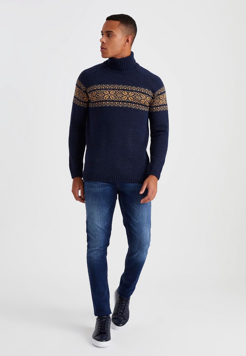 Detalle 2 de Leif Nelson pull à col roulé homme en tricot norvégien à motif d’hiver