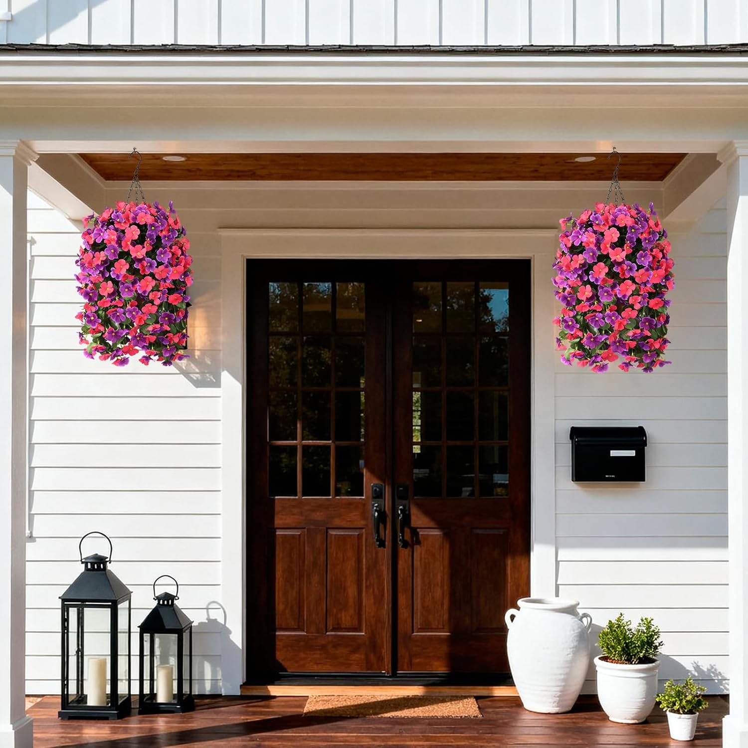Thumbnail 3 de INQCMY Artificial Hanging Flowers Basket for Outdoor Decor – 4 Faux Begonia in Planter Look (Orchid Rose Red)