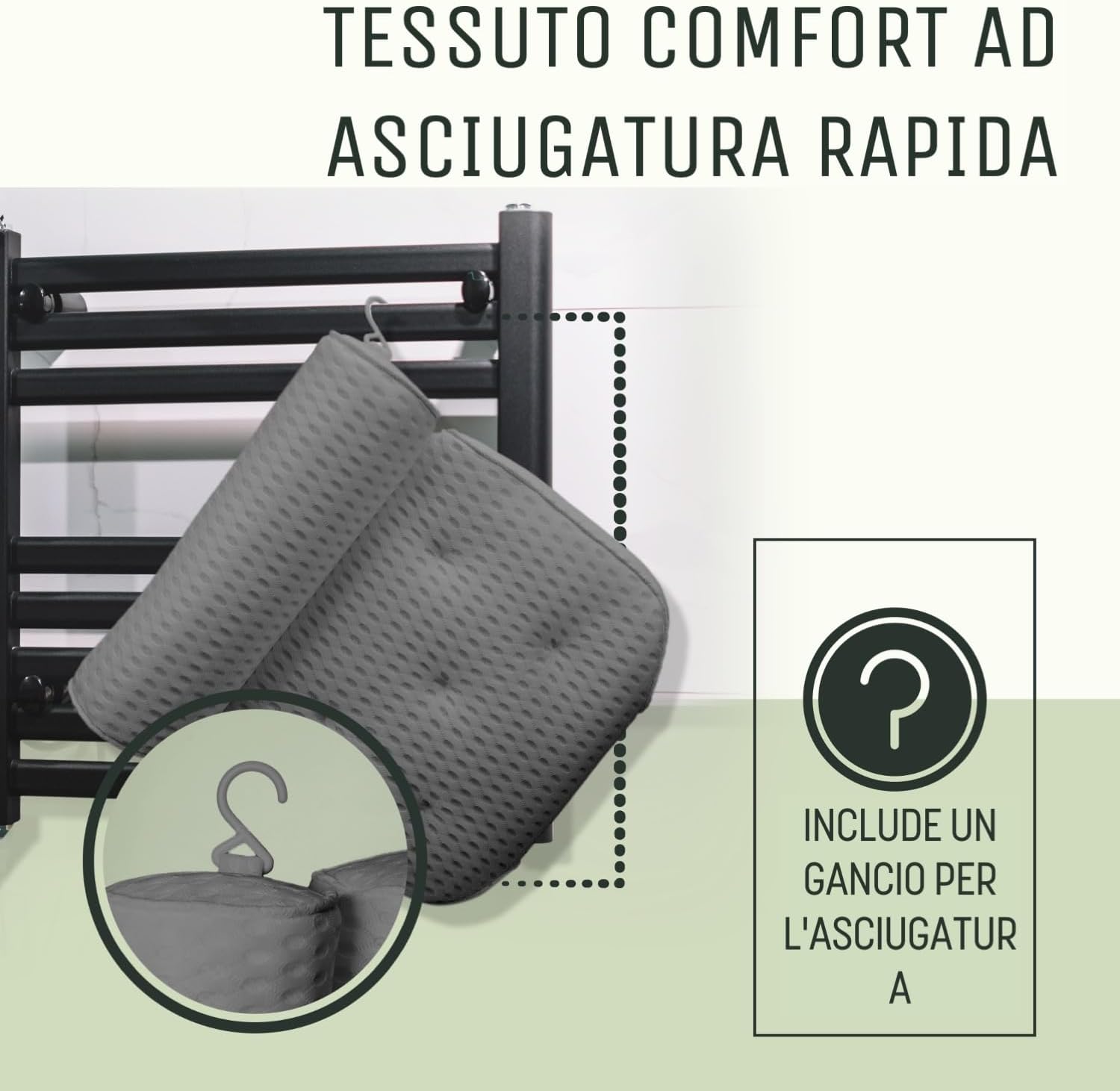 Detalle 2 de SilverRack Cuscino da bagno MORBIDO Grigio 4D – Supporto ergonomico per testa e collo con ventose sicure