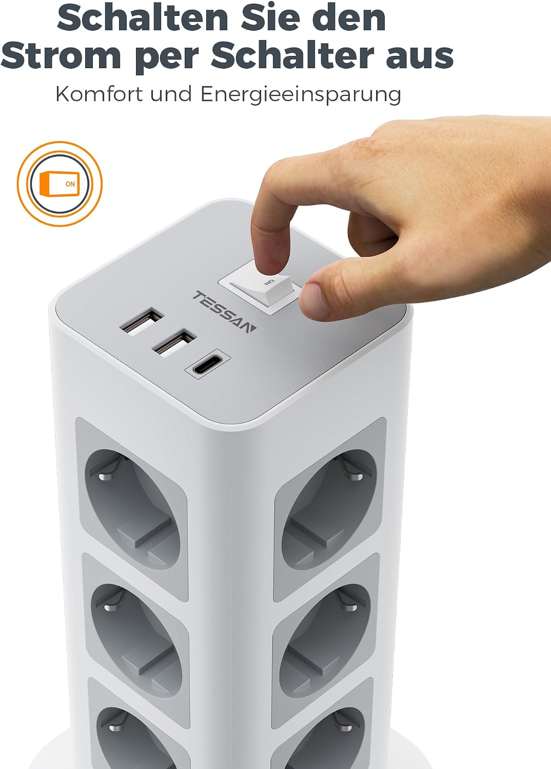 Detalle 2 de TESSAN Mehrfachsteckdose 3600 W mit 12 Tomen