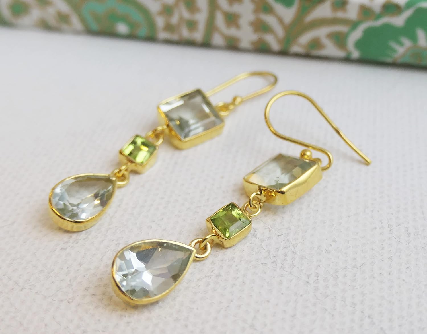 Detalle de Gruner Amethyst & Peridot Vergoldet – 925er Silber Ohrringe