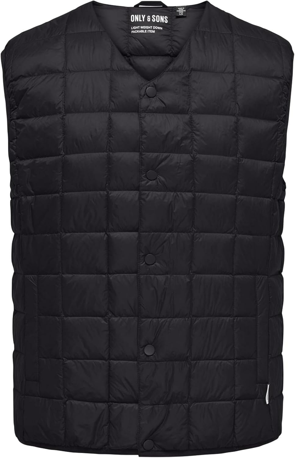 Detalle de Only & Sons Onsgavin Life Light Quilted Snap Vest – Herren-Weste mit V-Ausschnitt
