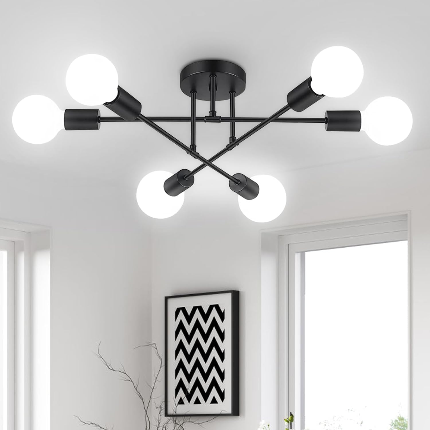 Detalle de Maichixin 1 6-Light Sputnik Chandelier, Black Semi-Flush Ceiling Light