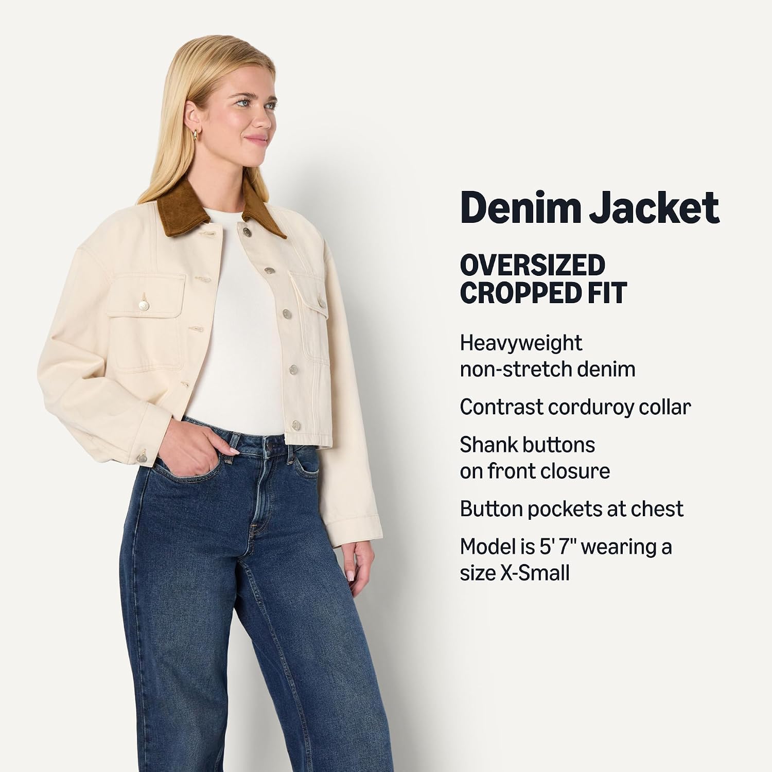 Detalle 1 de Amazon Essentials Women's Cropped Denim Jacket with Contrast Collar