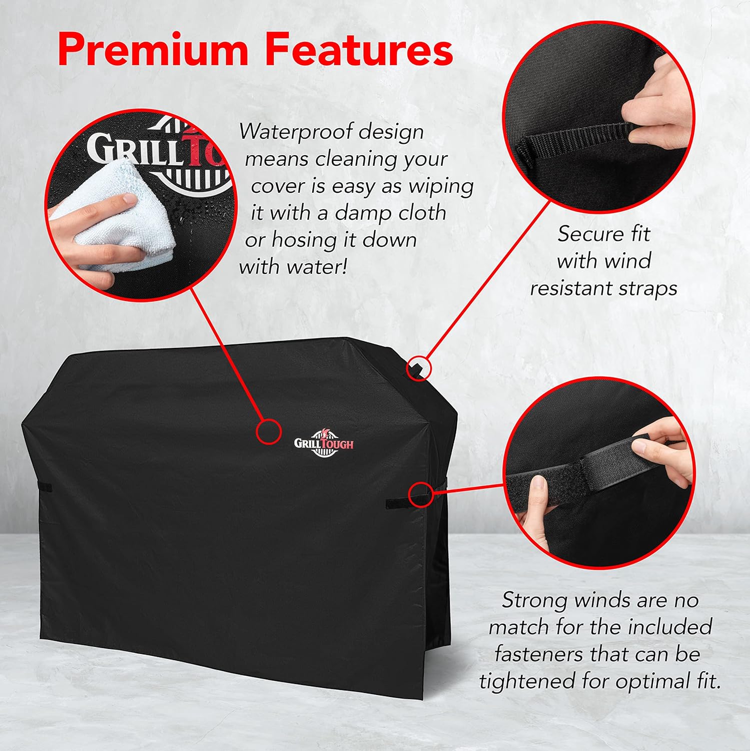 Thumbnail 3 de GrillTough heavy duty waterproof BBQ grill cover (152 x 71 x 112 cm) with adjustable straps
