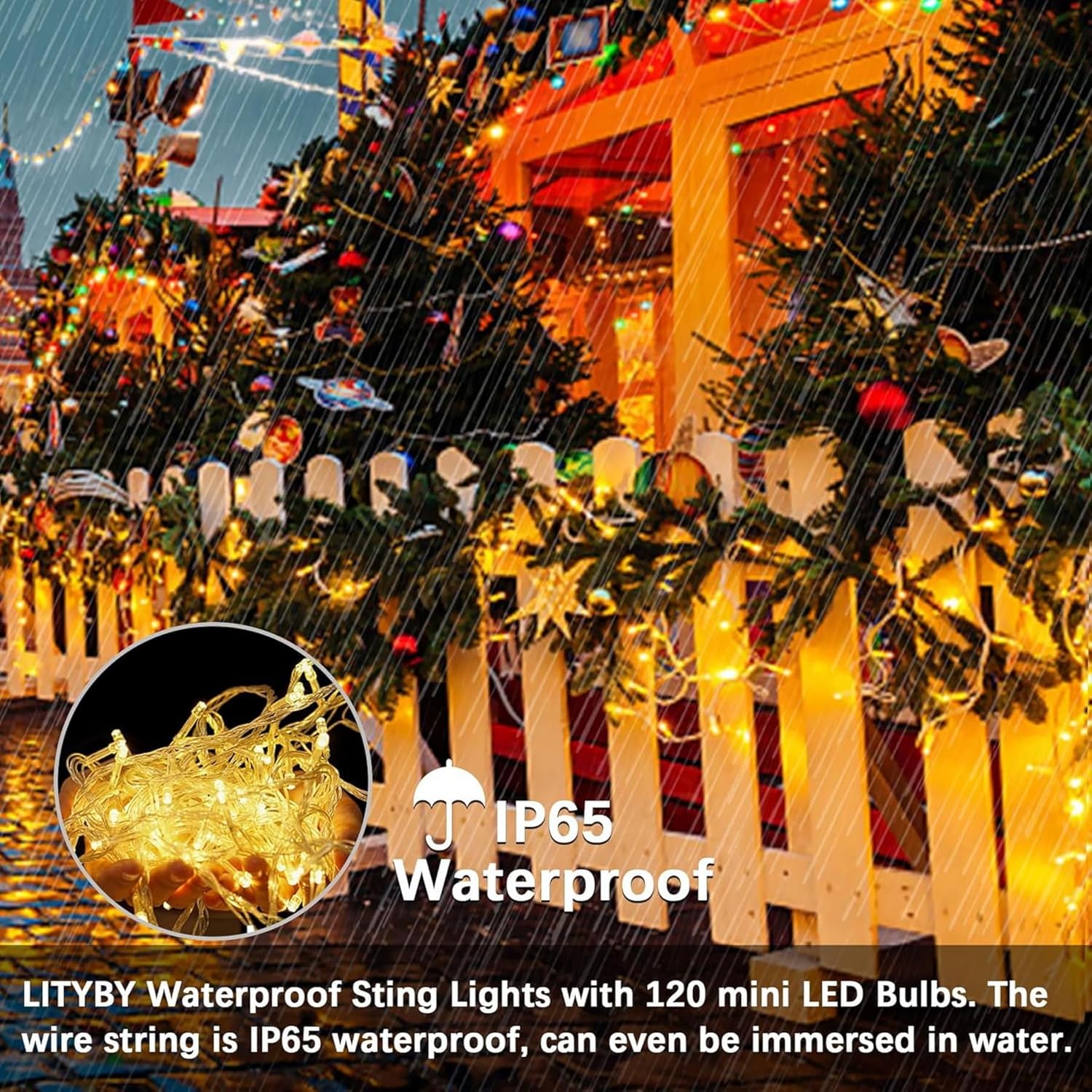 Thumbnail 3 de 120 LED Fairy Lights USB Powered, 13m/42ft, 8 Modes with Remote — Indoor/Outdoor Christmas String Lights (Warm White)