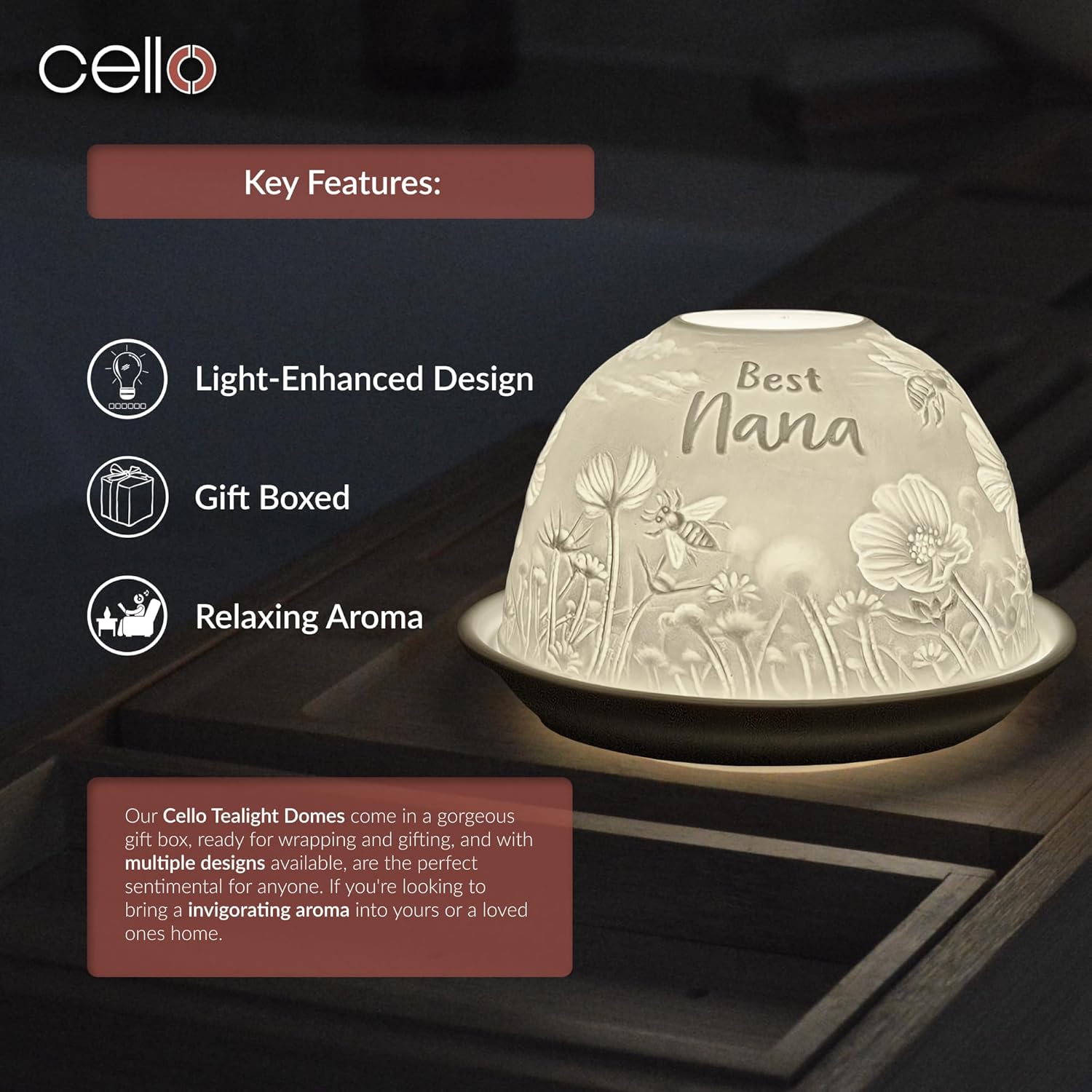 Thumbnail 3 de Cello Porcelain Tealight Holder Dome by Best Nana Design — 3D projection message LED/wax warmer ornament