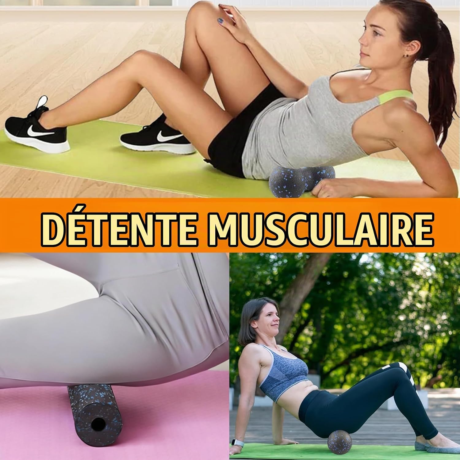 Detalle de LINLINOI set met 3 massageballen en fasciarol van EPP-schuim