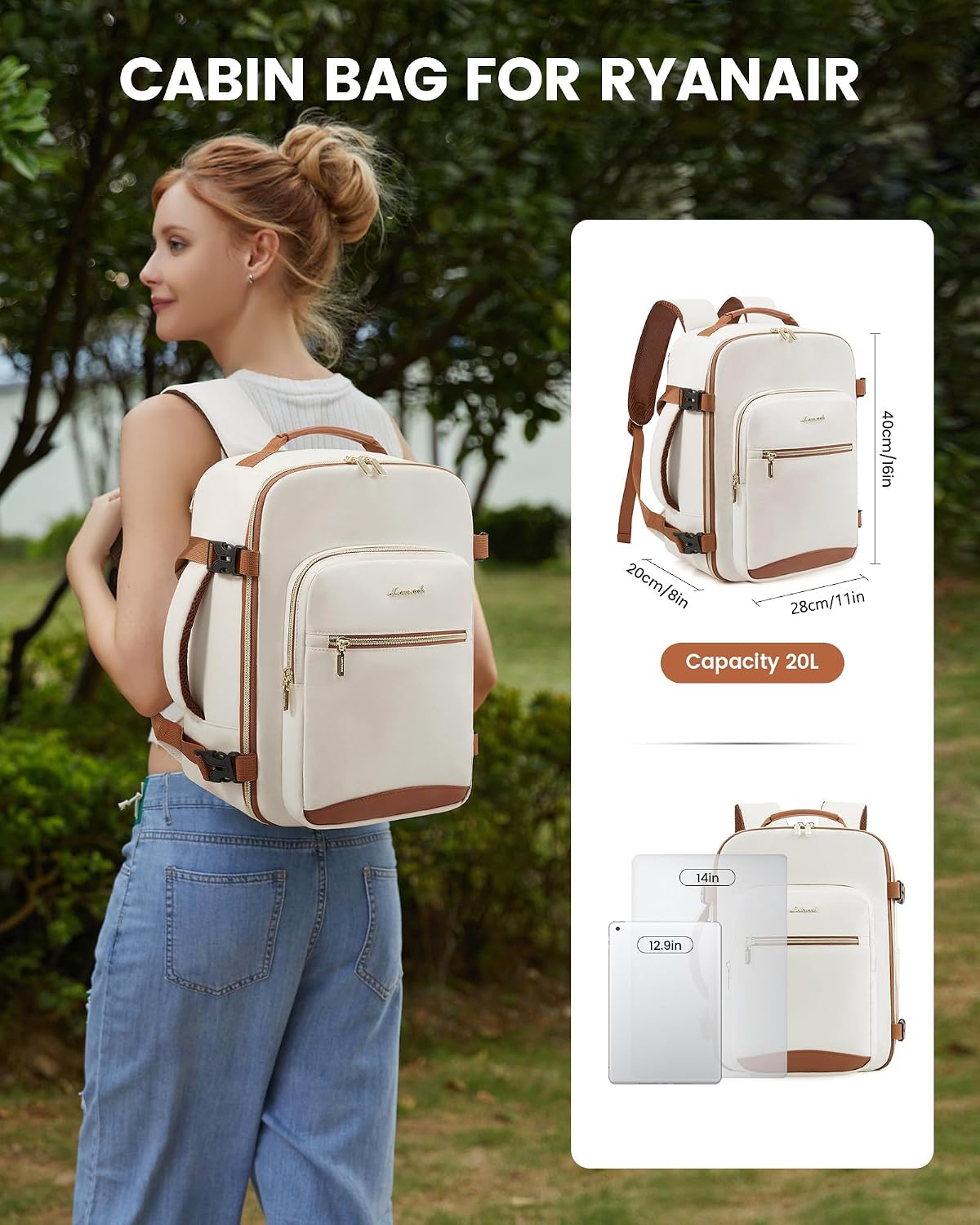 Detalle de LOVEVOOK for Ryanair Cabin Bag 40x28x20: Compact Underseat Carry-On Backpack for Travel