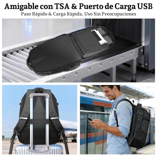 Thumbnail 4 de ANNMOR Mochila portátil 15,6–17,3" con puerto USB y apertura 180° tipo maleta, negro