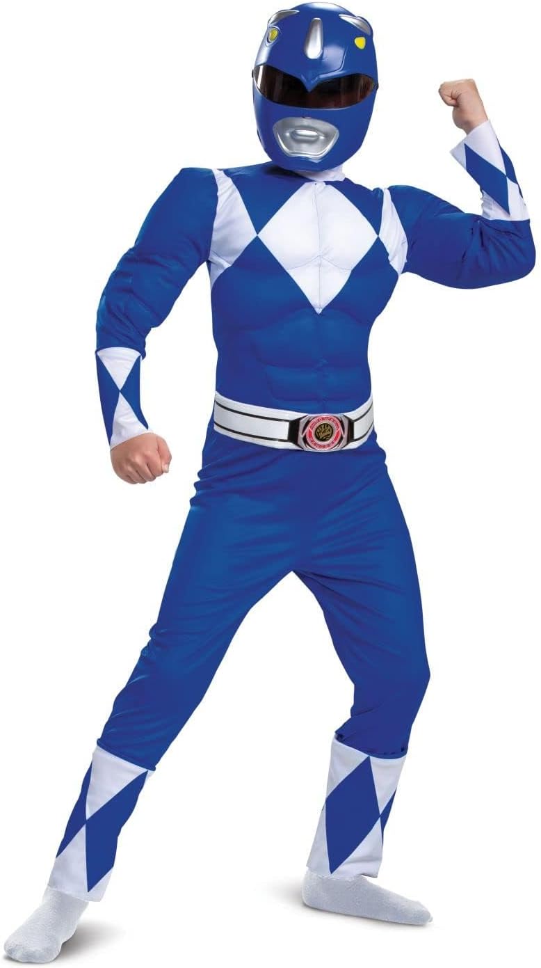 Detalle de Power Rangers IN-DG103209L Boys Blue Ranger Costume with Muscle Jumpsuit and Mask