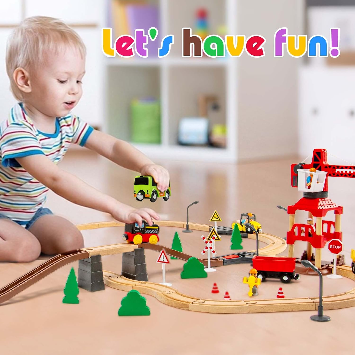 Thumbnail 6 de 86pcs Wooden Train Set with Crane 360°