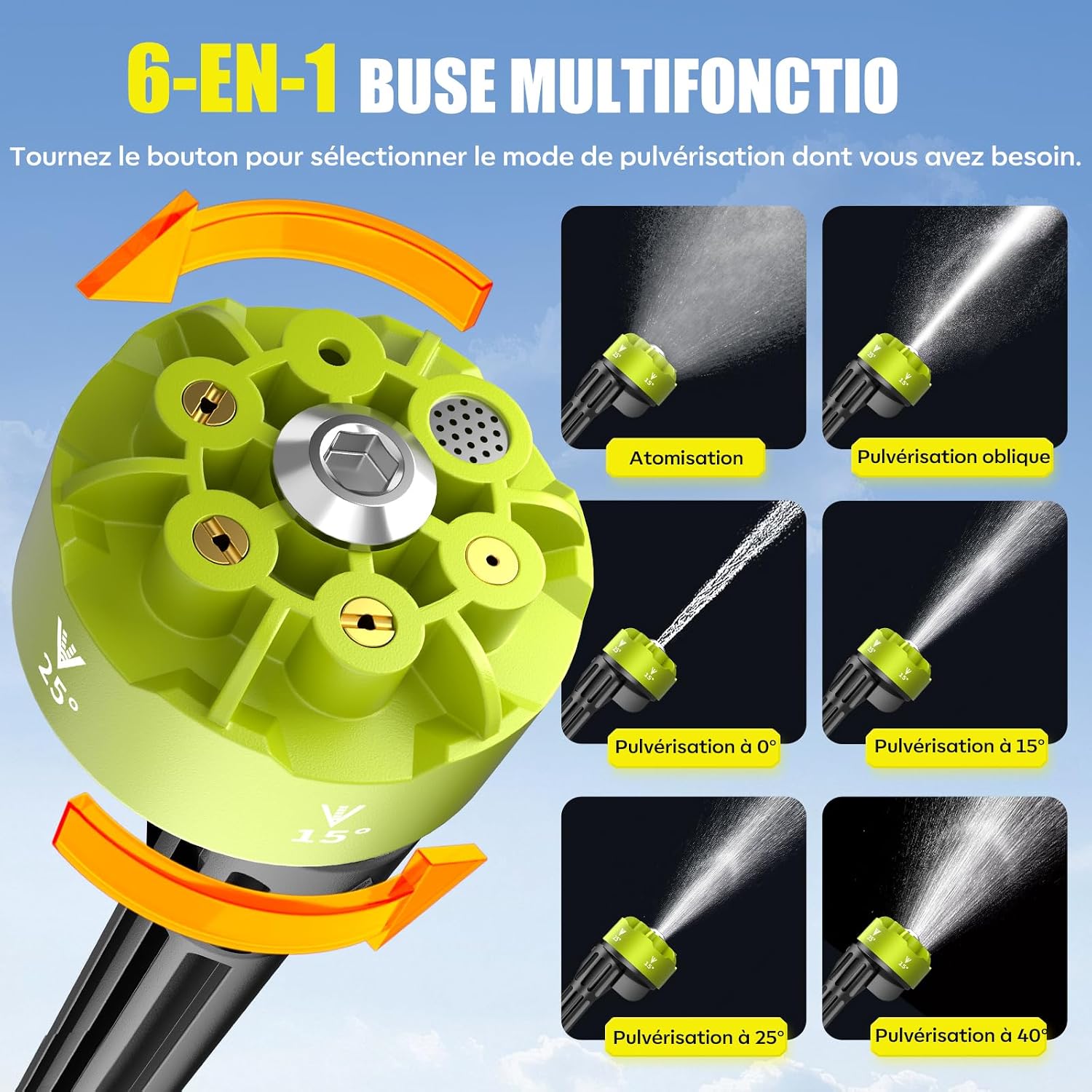 Detalle de YKYI Nettoyeur Haute Pression sans Fil 1200 PSI – 4,0 Ah, 7 m, 6-en-1, portable pour voiture et extérieur