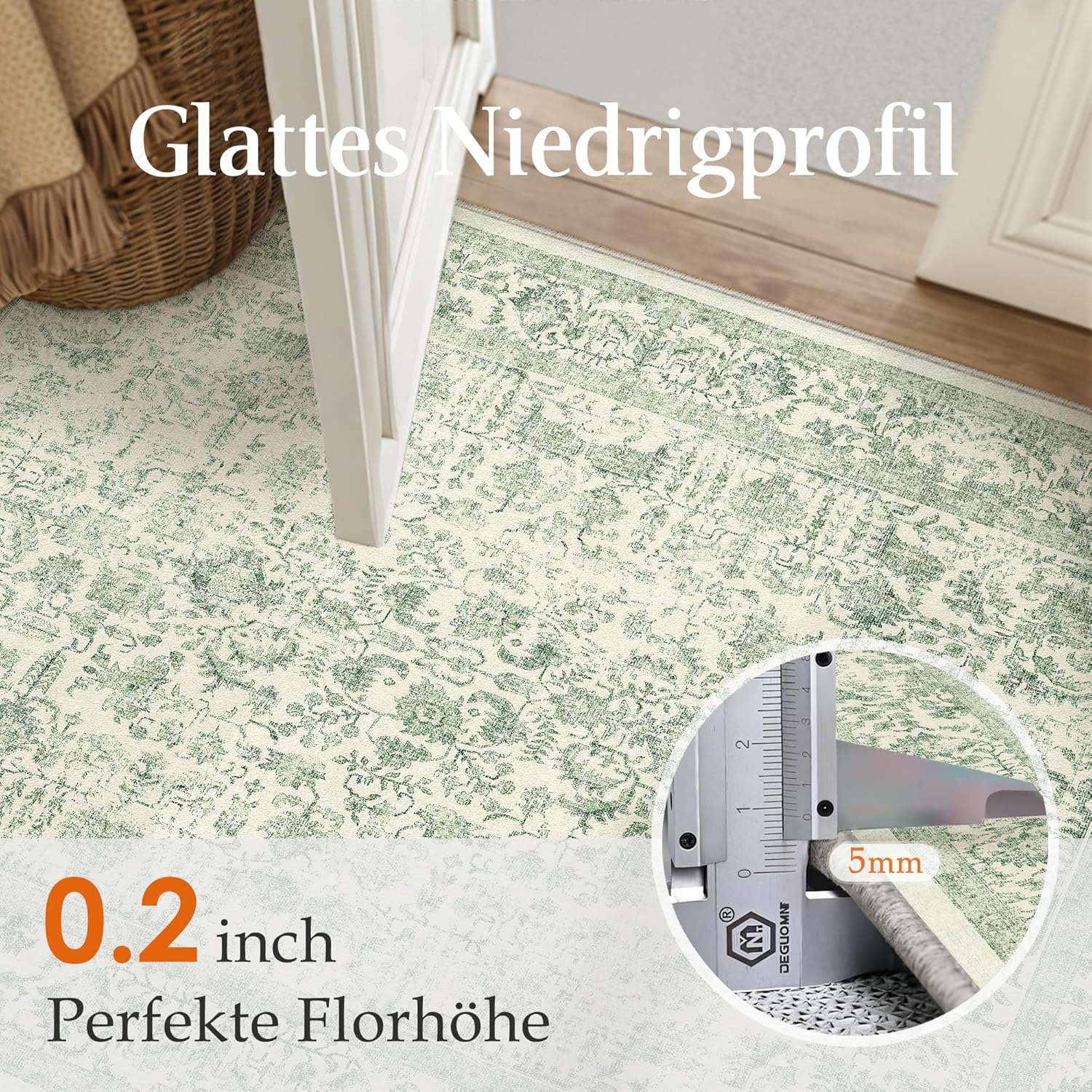 Thumbnail 4 de HUGEAR Vintage Green Washable Non-Slip Rug (240x300cm) for Living Room, Bedroom & Office