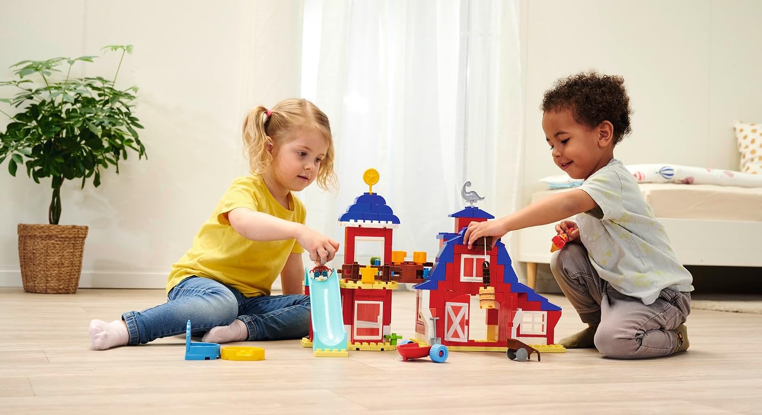 Detalle de Big-Bloxx Dino Ranch Clubhaus XXL mit 168 Bausteinen – Mehrstöckiges Dino-Abenteuer für Kinder von 18 Monaten bis 5 Jahren