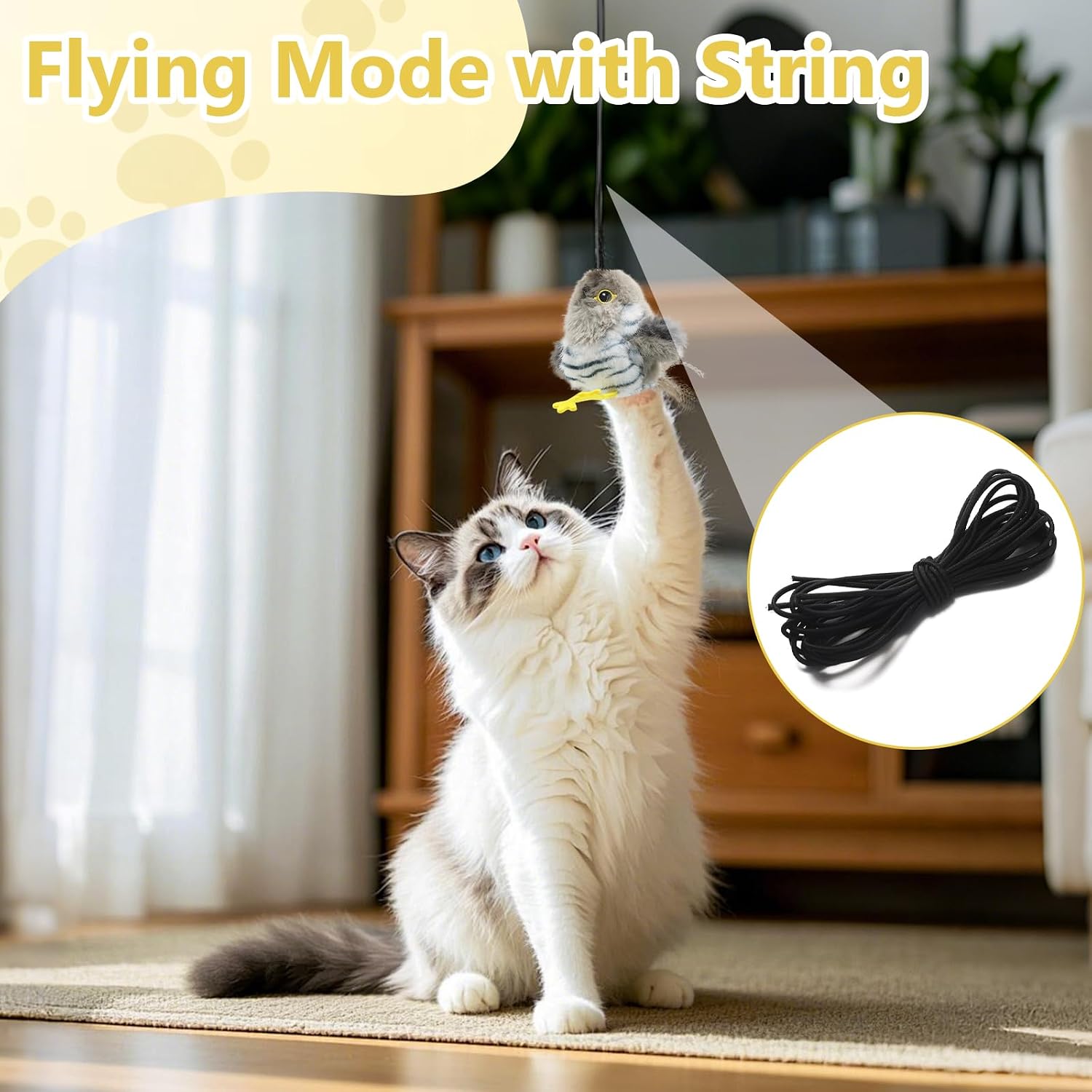 Thumbnail 5 de UKONWIT Flappy Bird Cat Toy: Interactive Chirping Bird with Catnip (Rechargeable, Ground Play)