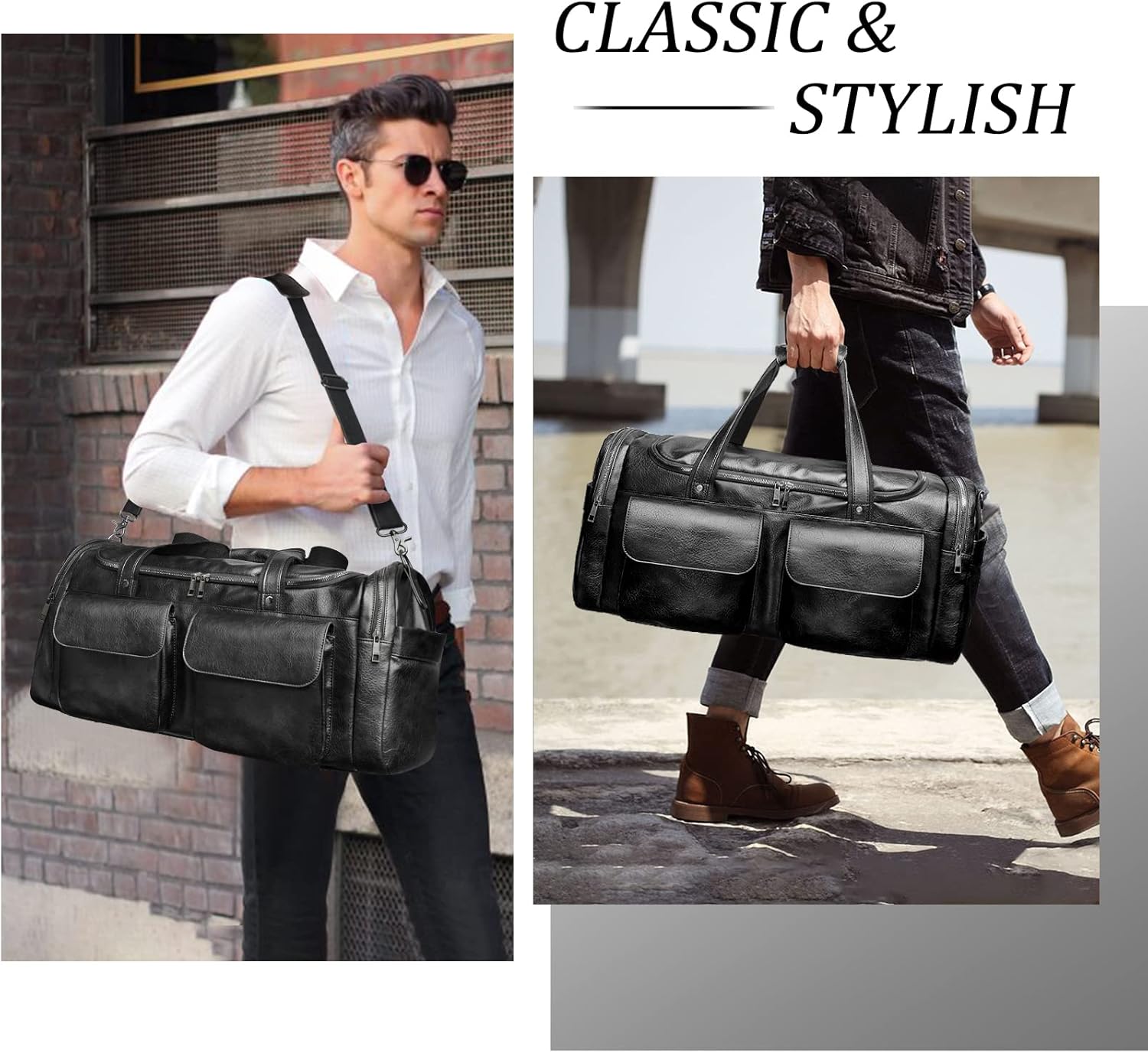 Detalle de Bolosta Travel Duffle Bag for Men – Large PU Leather Weekend Distinctive Yet Practical