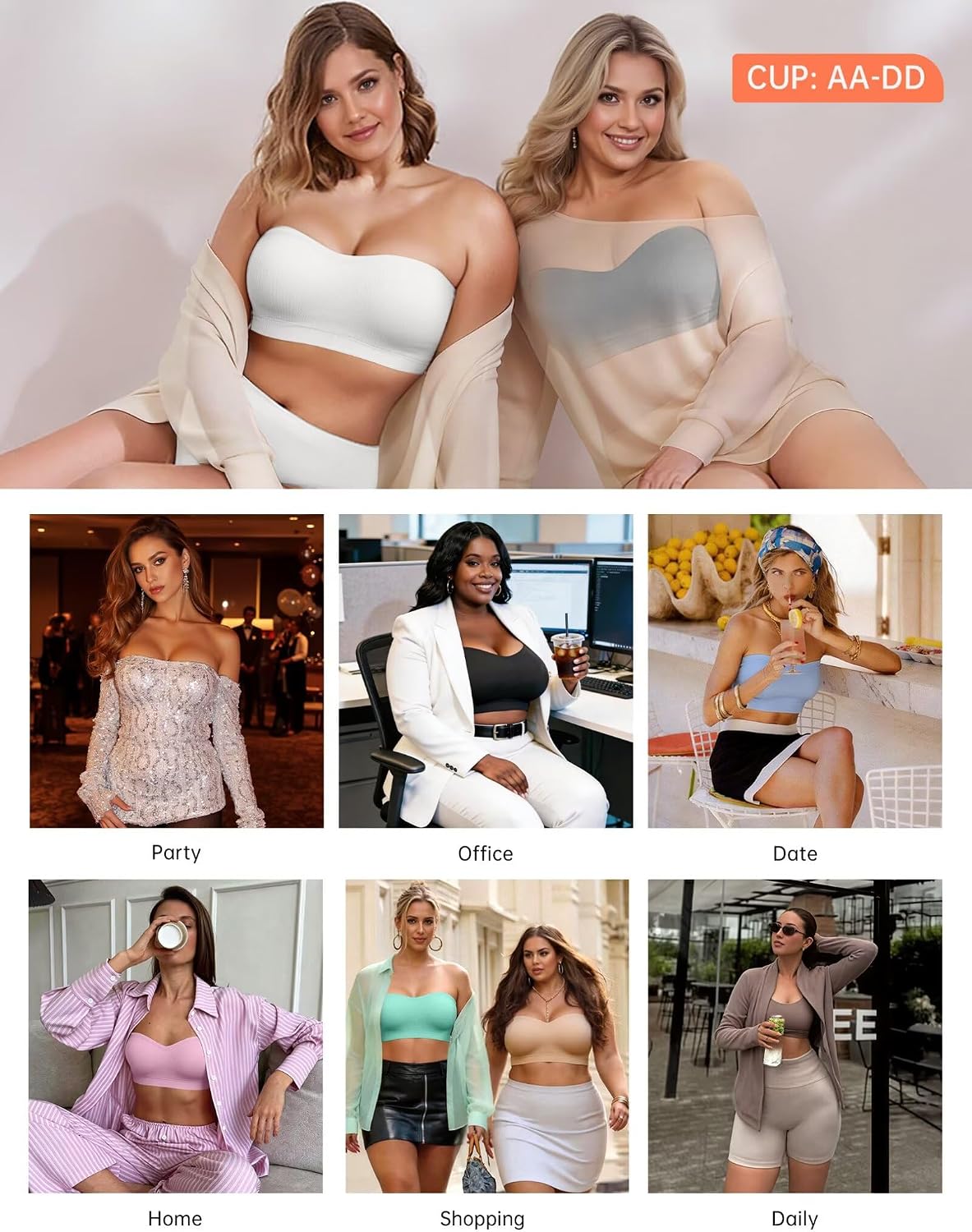 Detalle de Vertvie Strapless Wireless Push Up Bandeau Bra with Non-Slip Grip
