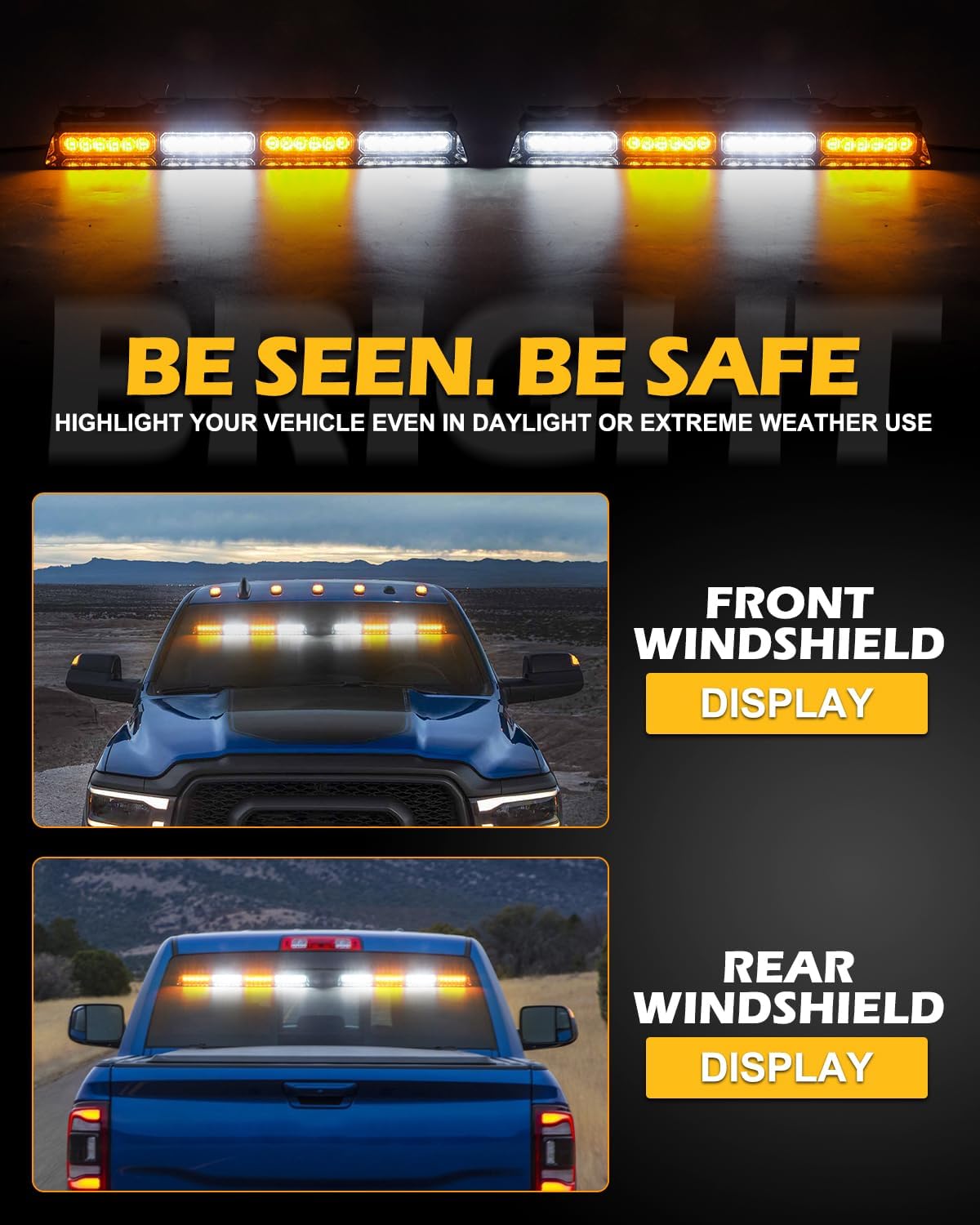 Detalle de HLauto 604N Emergency Dash Strobe Lights: 2x16.8 inch Amber/White Safety Light Bar