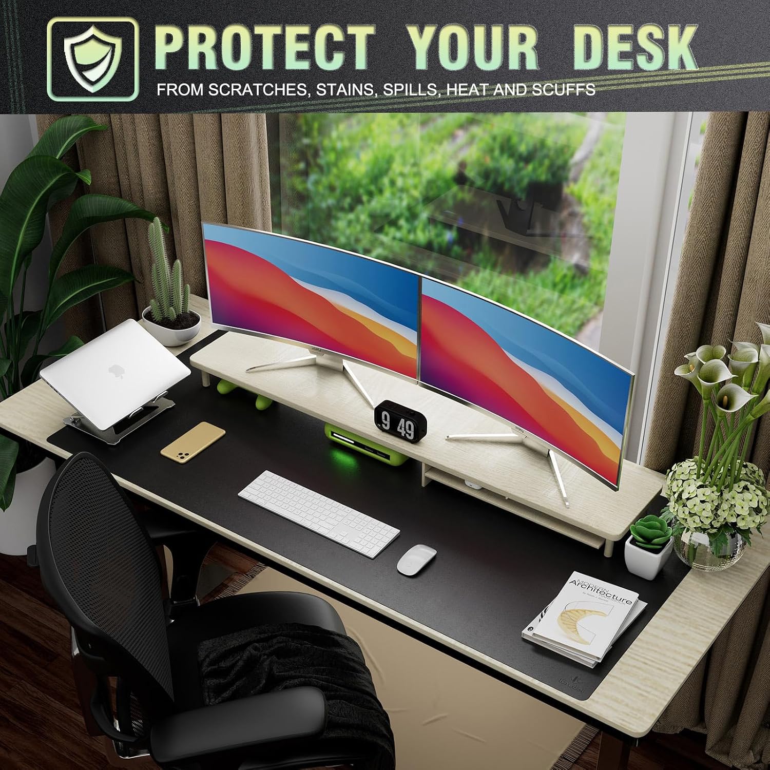 Detalle 1 de K KNODEL Large Office Leather Desk Mat (120x60cm) – Black PVC leather blotter, mouse and keyboard pad