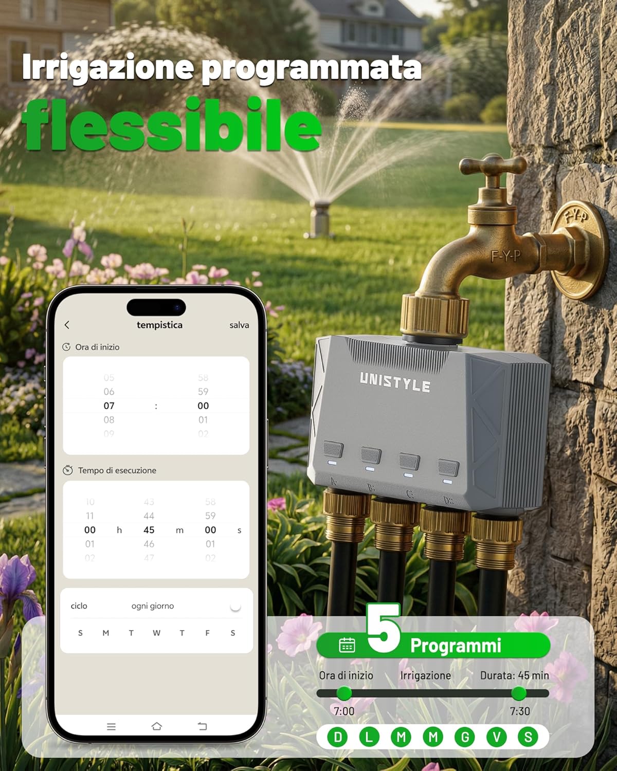 Thumbnail 3 de Unistyle Centralina Irrigazione WiFi 4 Vie – Controllo smart per giardino con 4 zone e programmazione indipendente