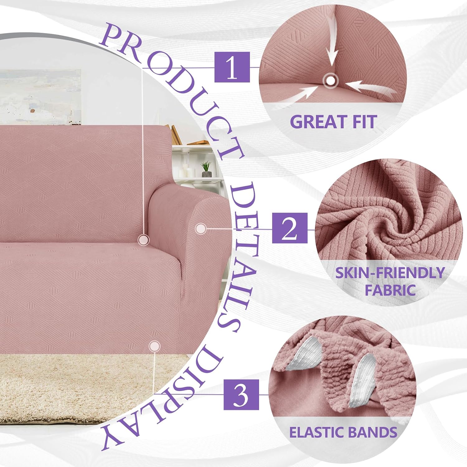 Detalle 2 de Ystyle Copridivano 2 posti con braccioli antigraffio e lavabile, rosa/grigio