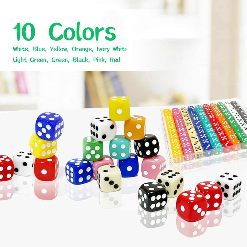 Detalle de SLSESIN 100 Pieces 16MM Dice Set with Colorful D6 and Portable Box