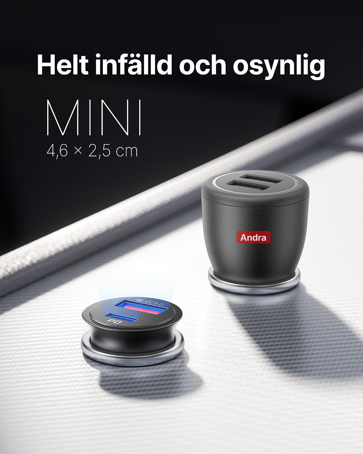 Detalle 1 de INIU 60 W billaddare med USB-C, USB-A och PD/QC 3.0