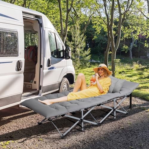 Thumbnail 8 de Bonnlo Feldbett klappbar mit Matratze – XXL Campingbett aus Stahlrahmen und Oxford-Gewebe, 190 × 71 × 36 cm, Grau