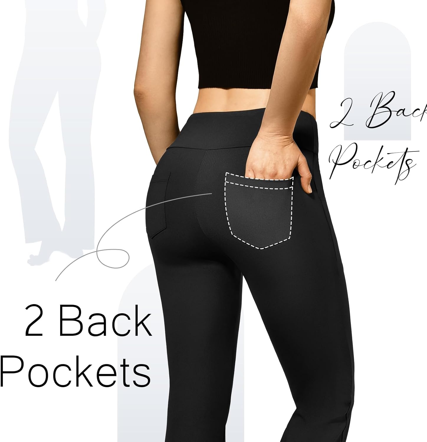 Detalle de SINOPHANT Flared Yogahose Damen High Waist mit 4 Taschen – Bootcut, blickdicht