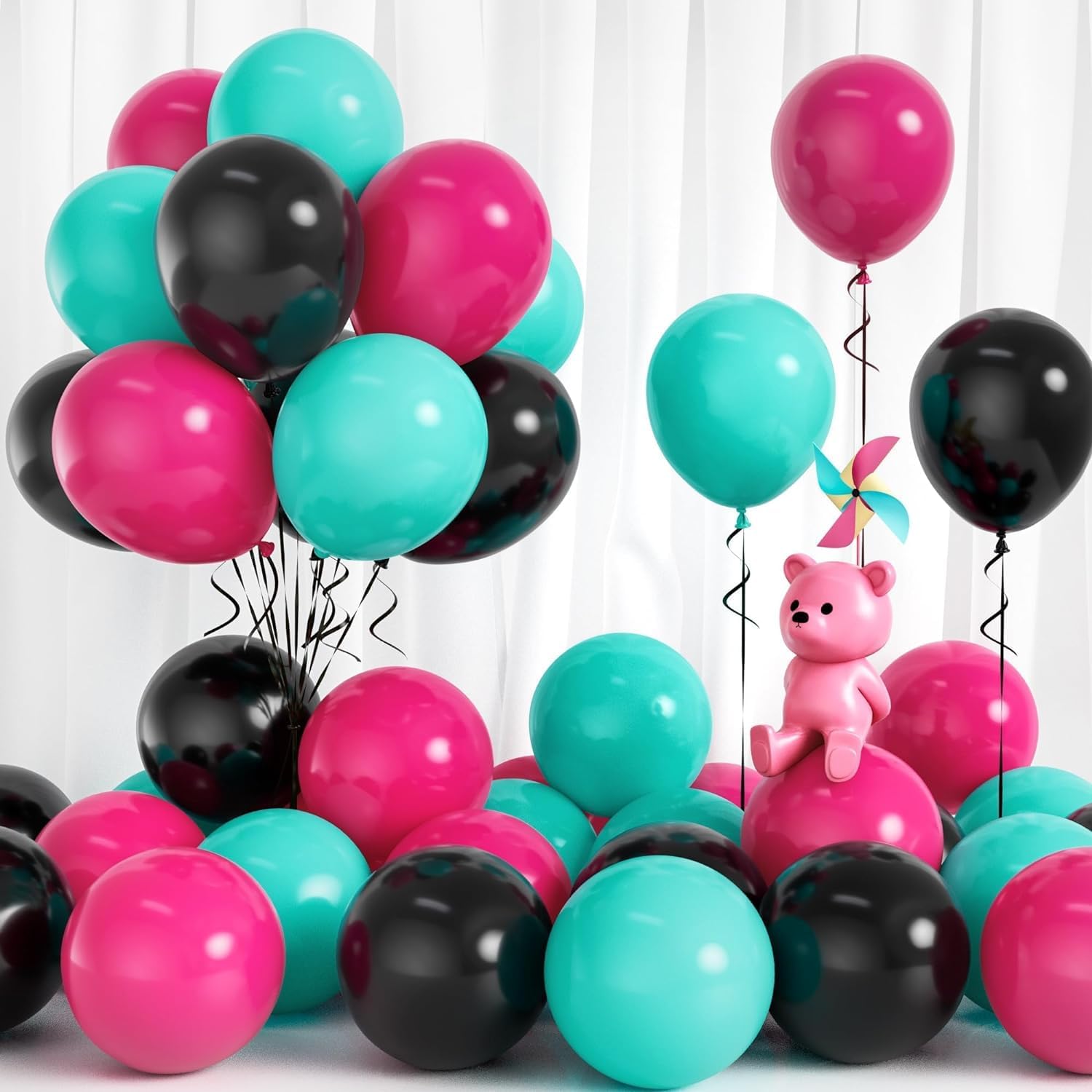 Thumbnail 6 de Disco Musik Thema Luftballons – Rosarot, Blau, Schwarz – Party Dekoration für Karaoke, 80er/90er Disco Theme