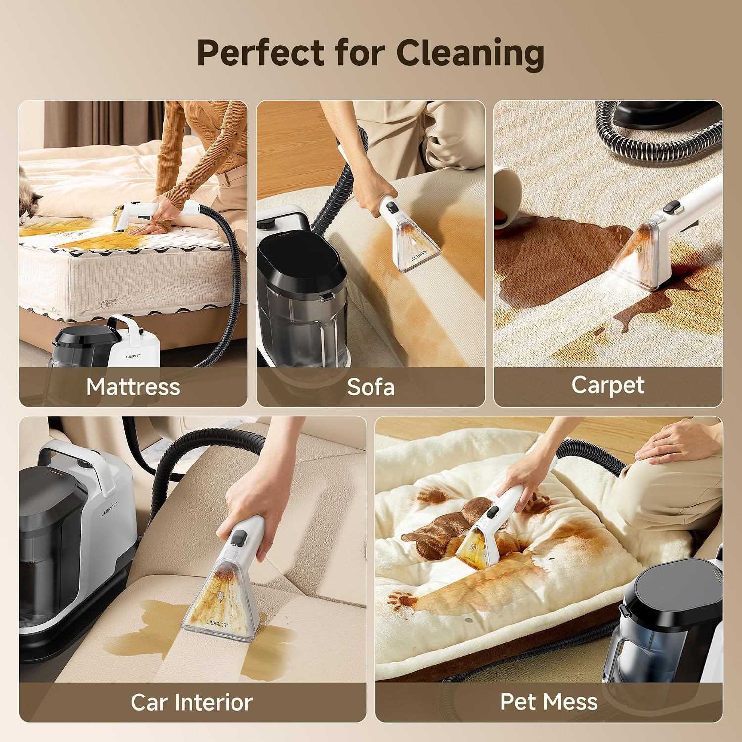 Detalle 1 de uwant Y100OXY Portable Carpet Cleaner, 18Kpa Suction and Pet Pro Solution