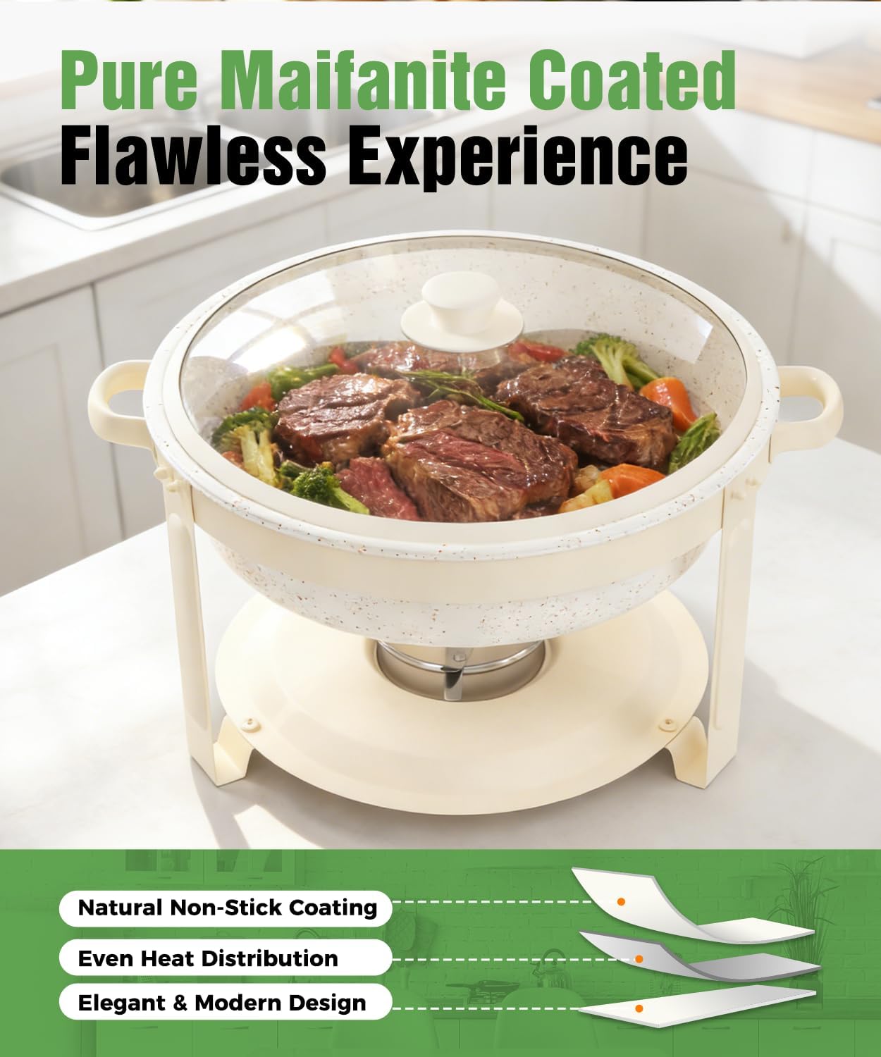 Detalle 2 de IMACONE 4-Pack 6QT Maifanite-Coated Chafing Dishes Buffet Set with Glass Lids