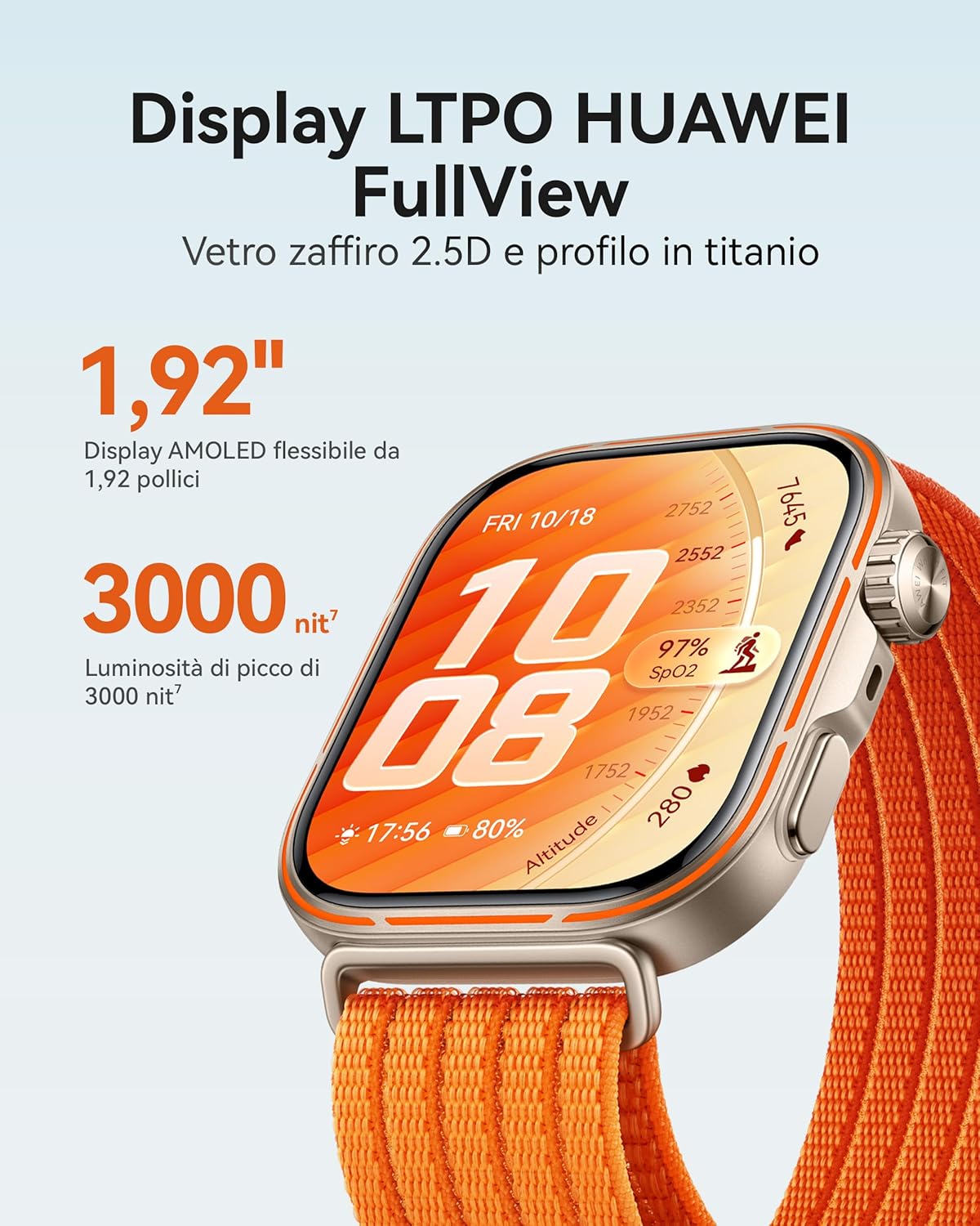 Detalle de Huawei WATCH FIT 5 Pro Arancione + FreeBuds SE 4 Bianco: smartwatch rugged con ECG, GPS e NFC