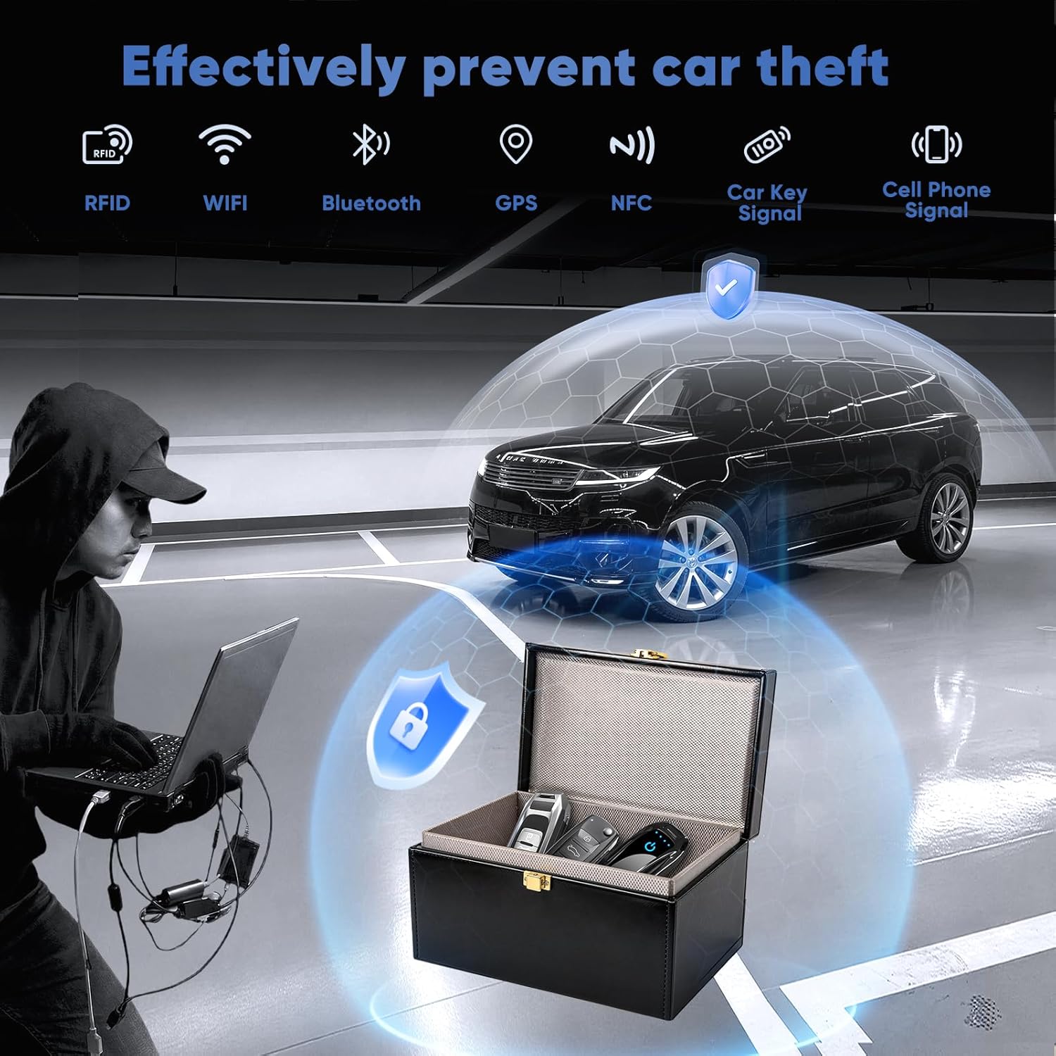 Thumbnail 3 de Dayacoco Large Faraday Box for Car Keys – 22.2×13×10.5cm with 2 Pouches and RFID Card Holders