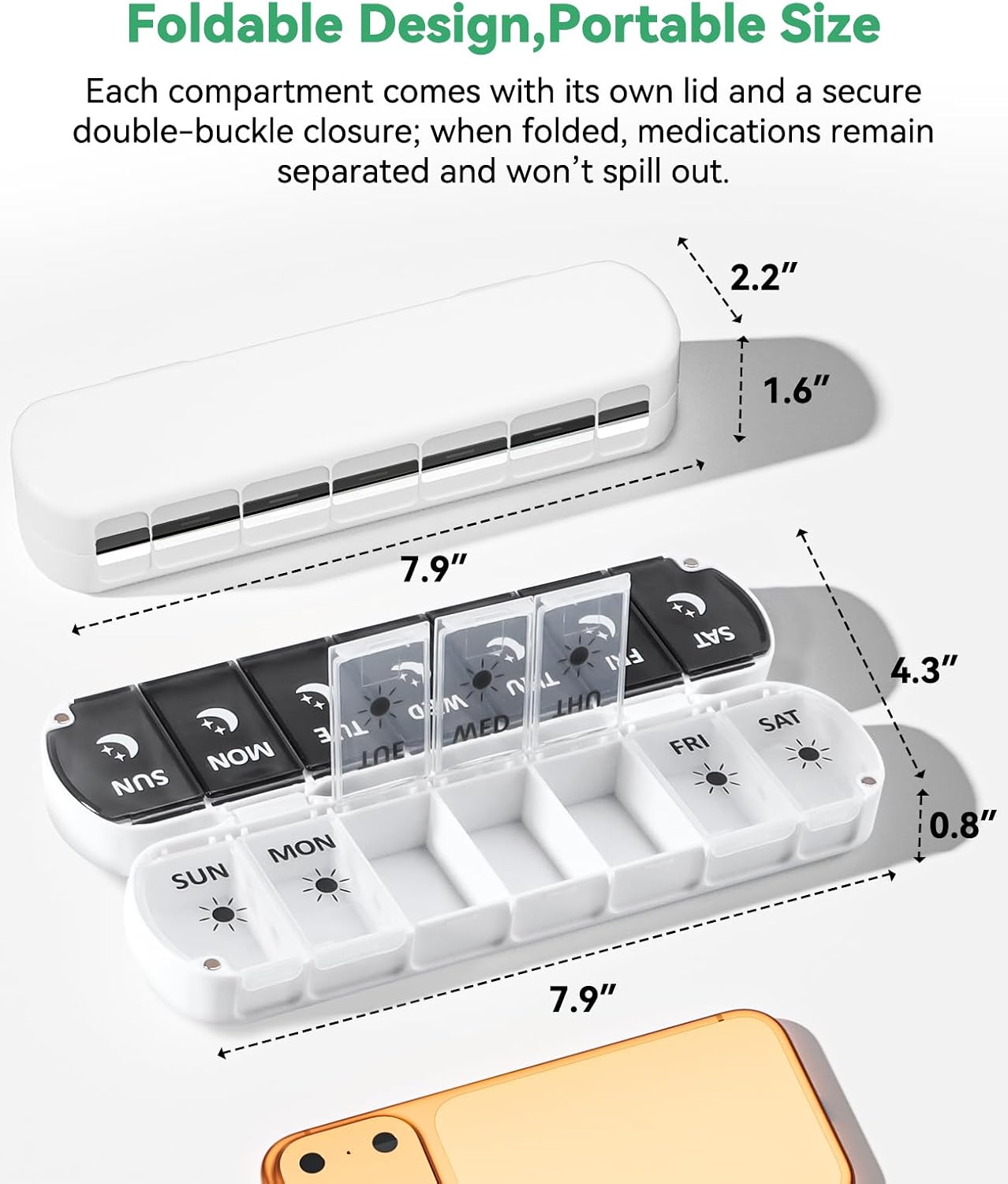Thumbnail 4 de Cotatoc EK-313 7-Day Pill Organizer, Foldable AM/PM Case with Magnetic Closure