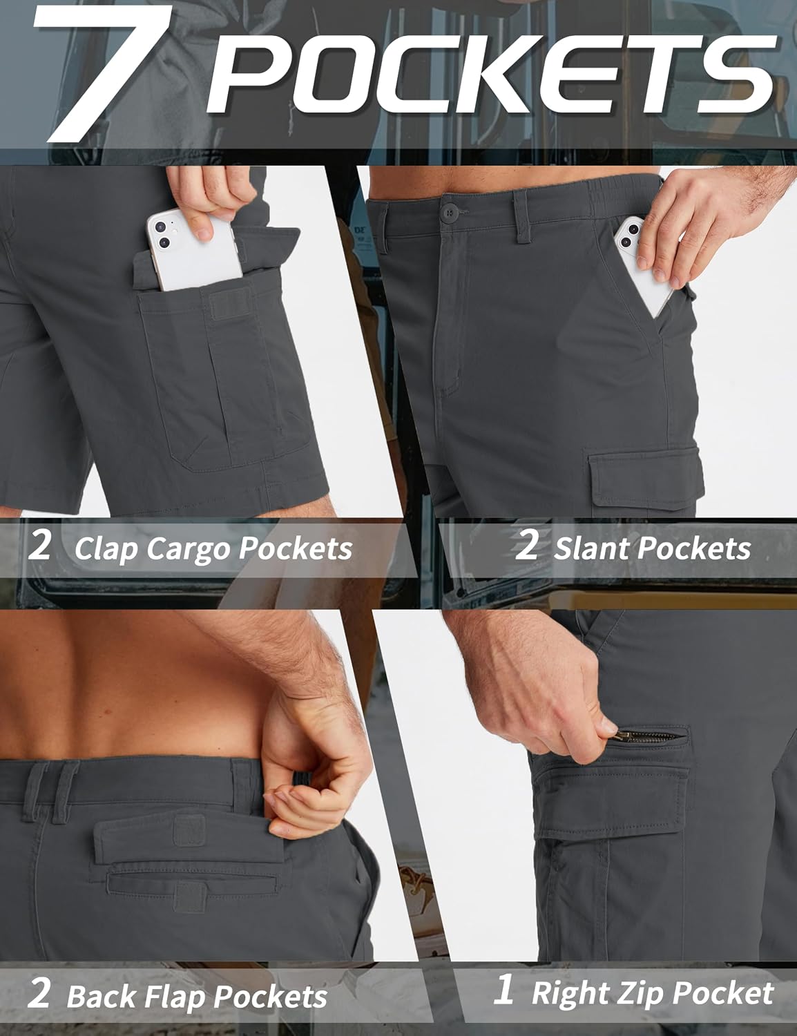 Thumbnail 3 de TACVASEN Men's Cargo Shorts with Elasticated Waist & 7 Pockets