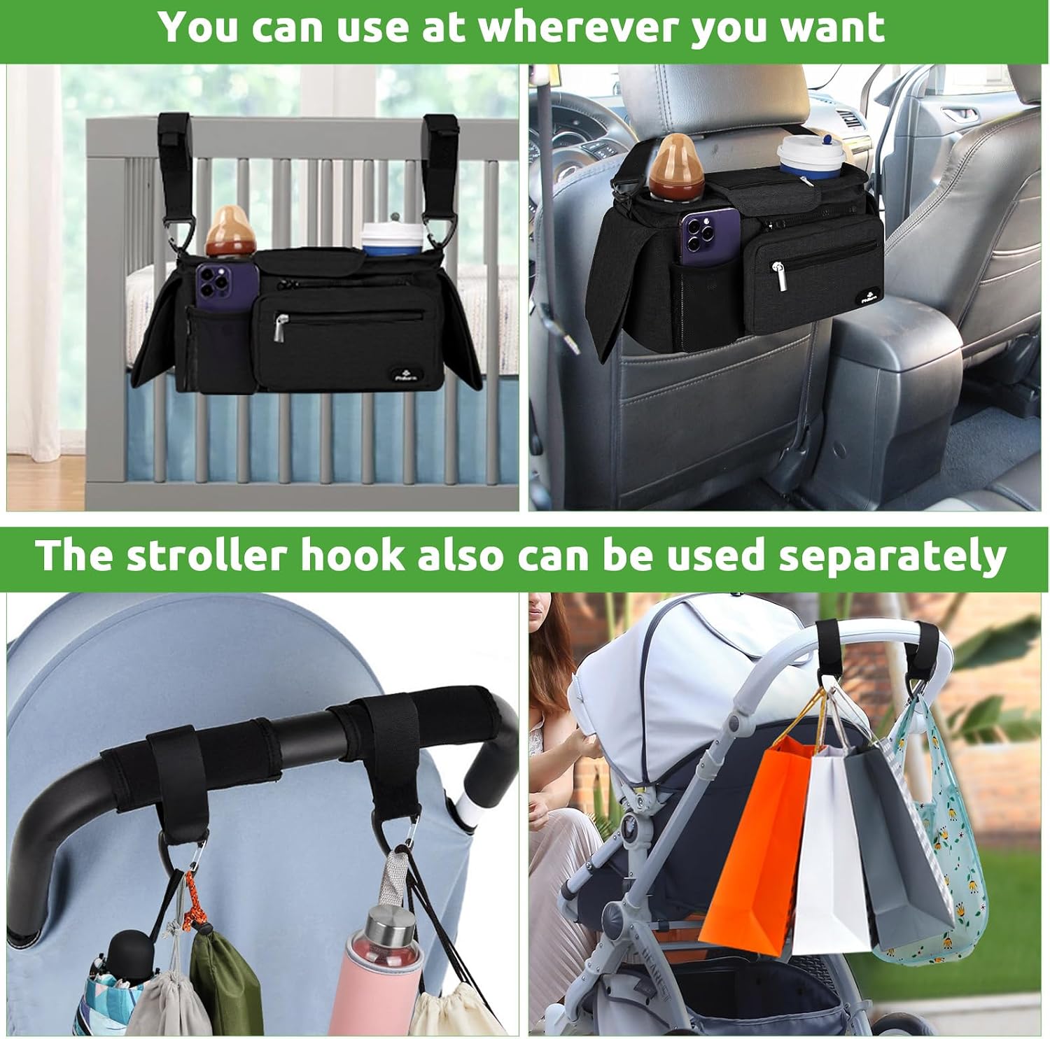 Thumbnail 5 de Philorn Baby Pram Bag with Insulated Cup Holders – Universal Stroller Organiser