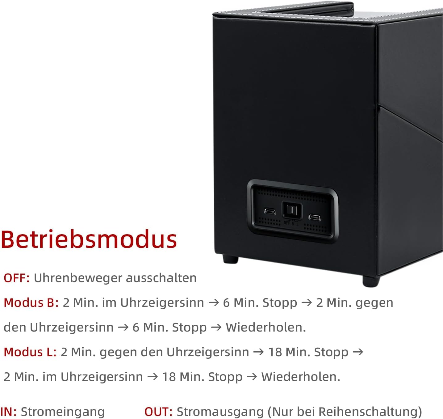 Detalle de Mcbazel Uhrenbeweger 2 Uhren, PU-Leder, Zifferblatt bis 47 mm – zwei Modi
