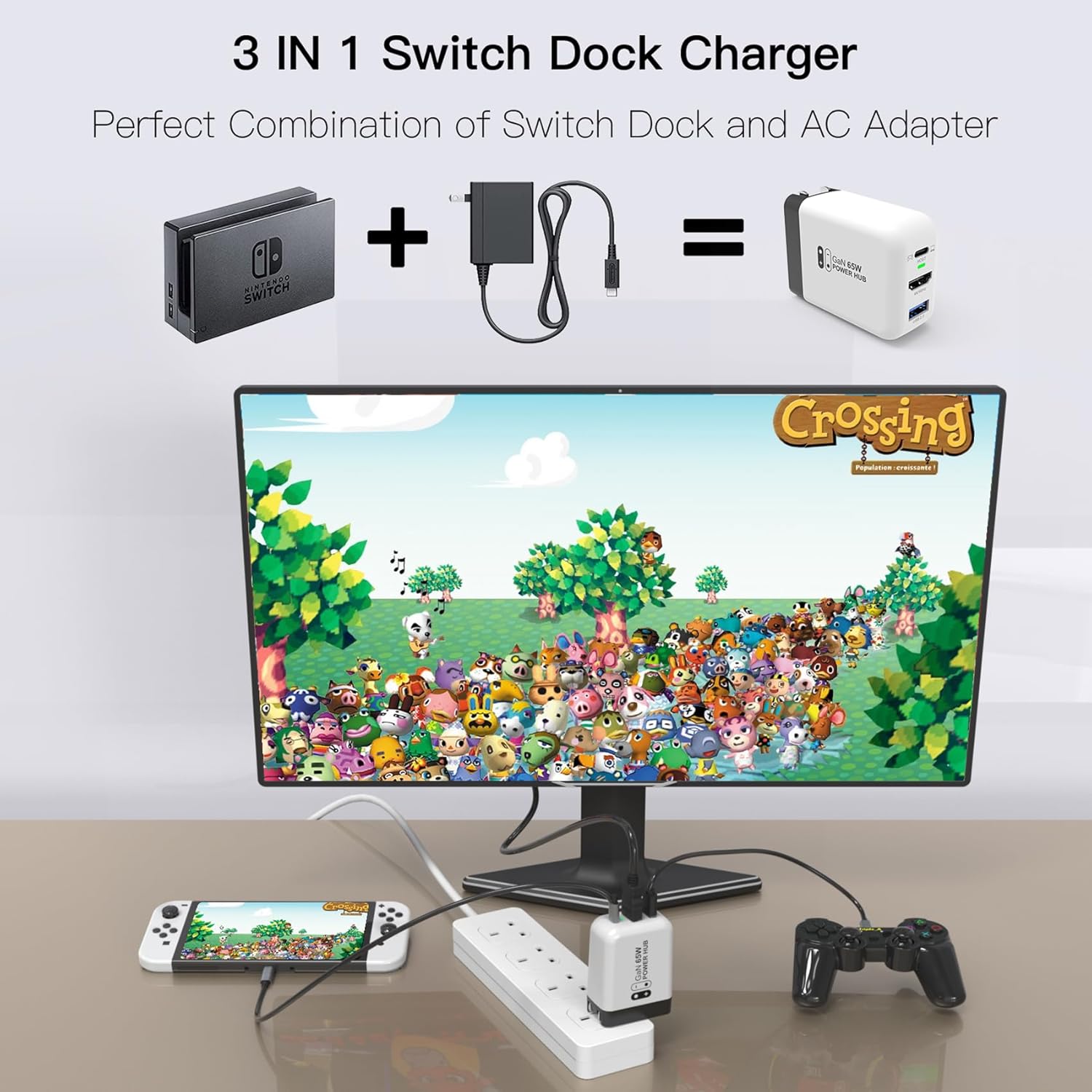 Detalle de Mirabox 65W Portable Dock Charger for Nintendo Switch and More