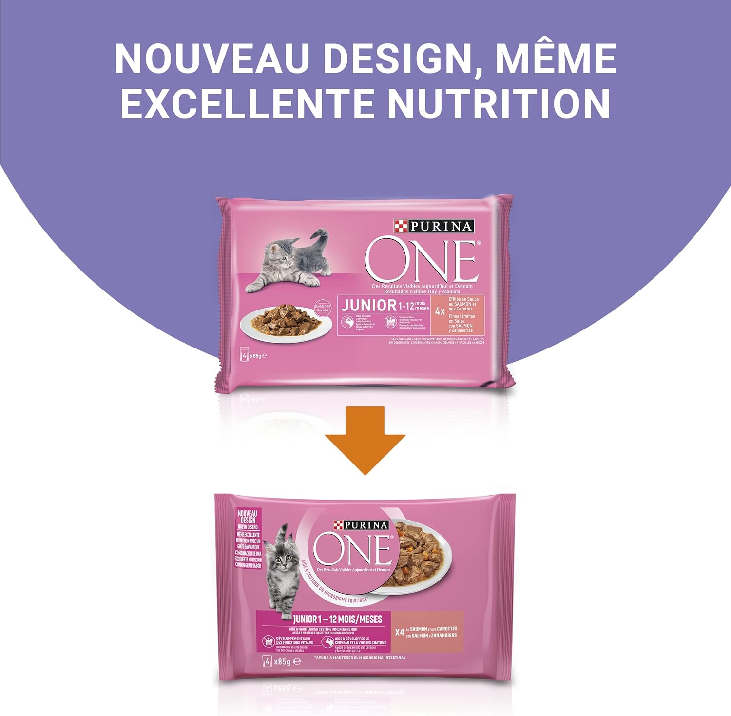 Detalle 1 de PURINA ONE Junior Lachs Kätzchen 4×85 g 🐱
