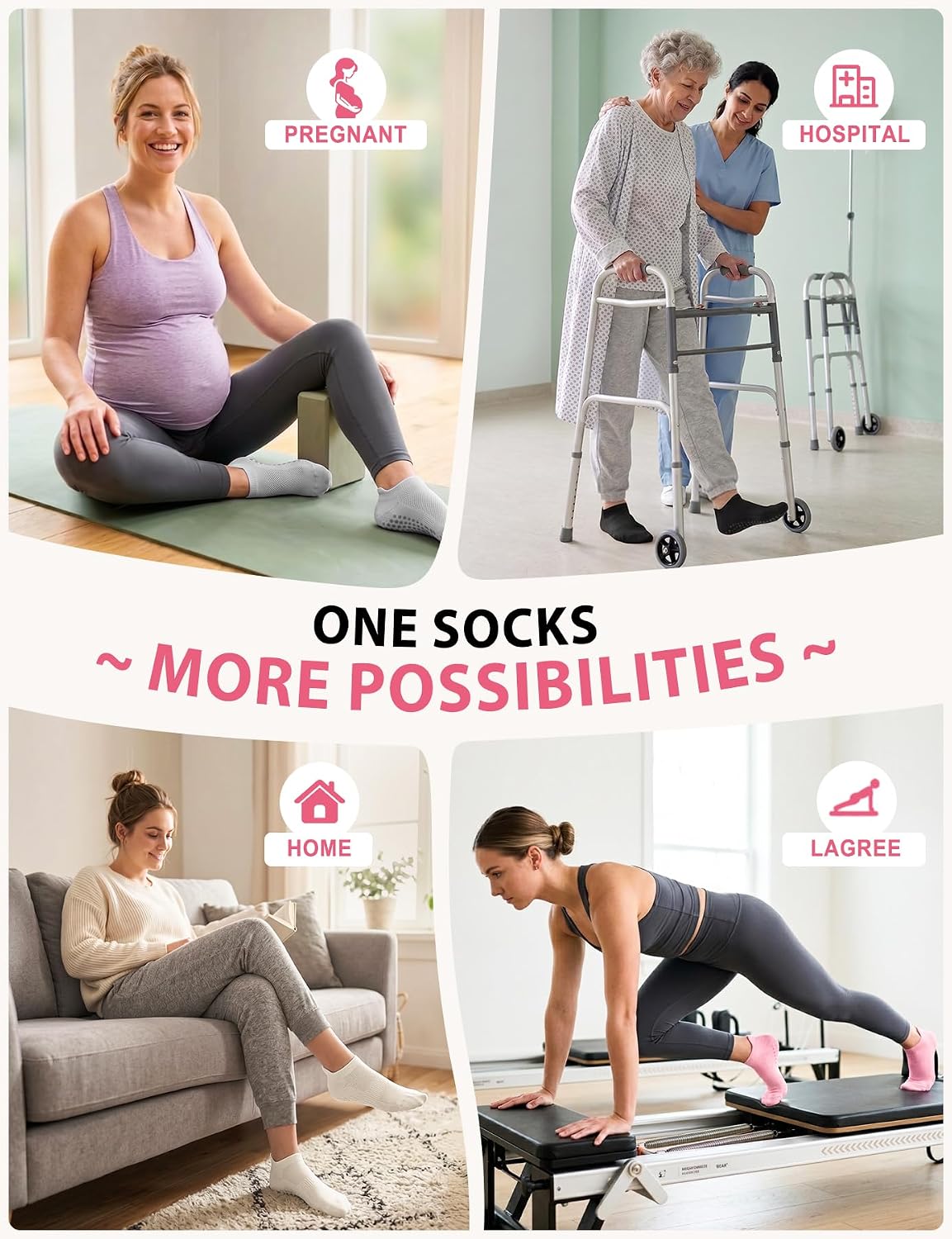 Thumbnail 6 de YeuG Pilates Socks 4 Pairs non-slip grip