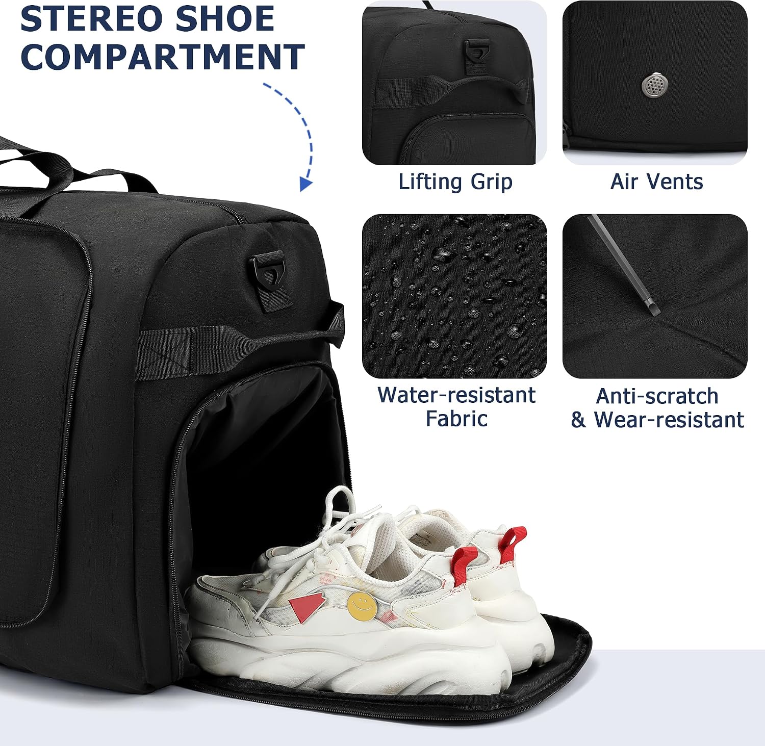 Detalle 2 de Rsiwotsce faltbare Reisetasche 110 l mit Schuhfach – wasserdicht, mit Trolley-Hülle