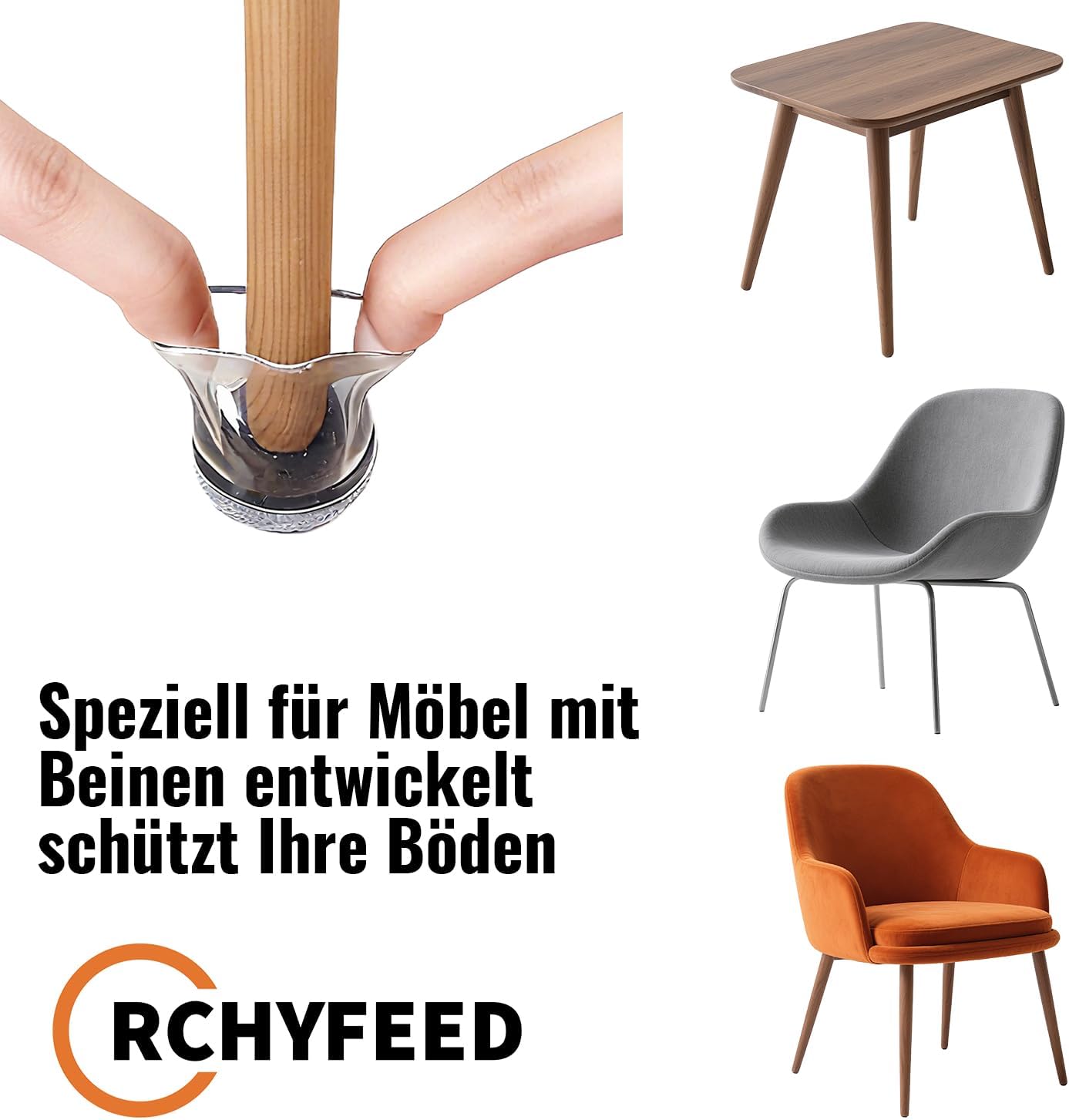 Thumbnail 4 de RCHYFEED Stuhlbeinkappen – Silikon-Filz-Schonschutz, 24 Stück, Transparent mit Graual Filz für 15–25° Stuhlbeine (14–20 mm)