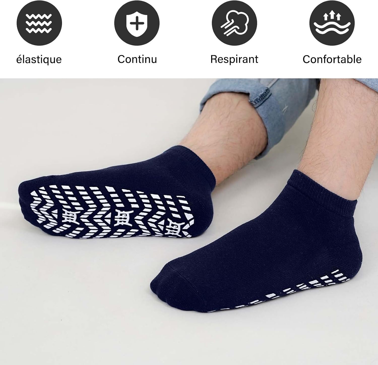Detalle de PUTUO Sport – Lot de 4 paires de chaussettes anti-dérapantes homme en coton