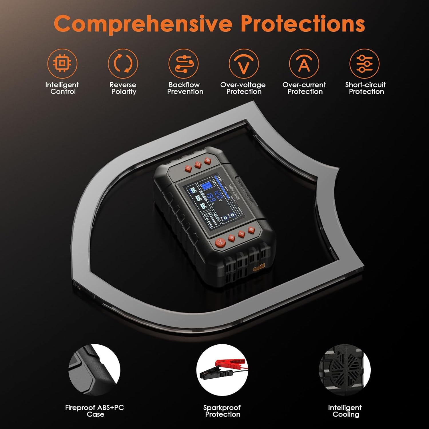 Thumbnail 4 de WAVLINK 280W Smart Battery Charger (Max 20A) for 6V/12V/24V Lead-Acid & LiFePO4