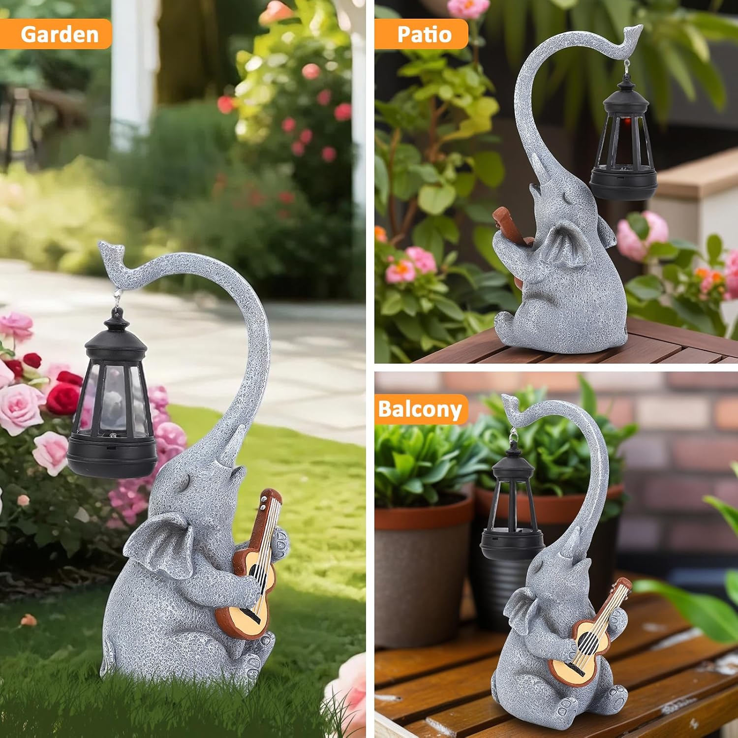 Thumbnail 6 de MERUIKCO Elephant Statue 11.62in Solar LED