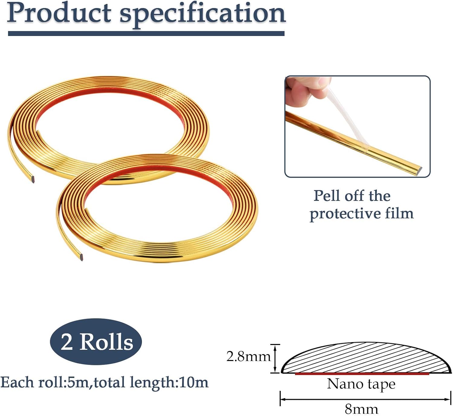 Detalle 2 de Gold flexible moulding trim 10m, 8mm