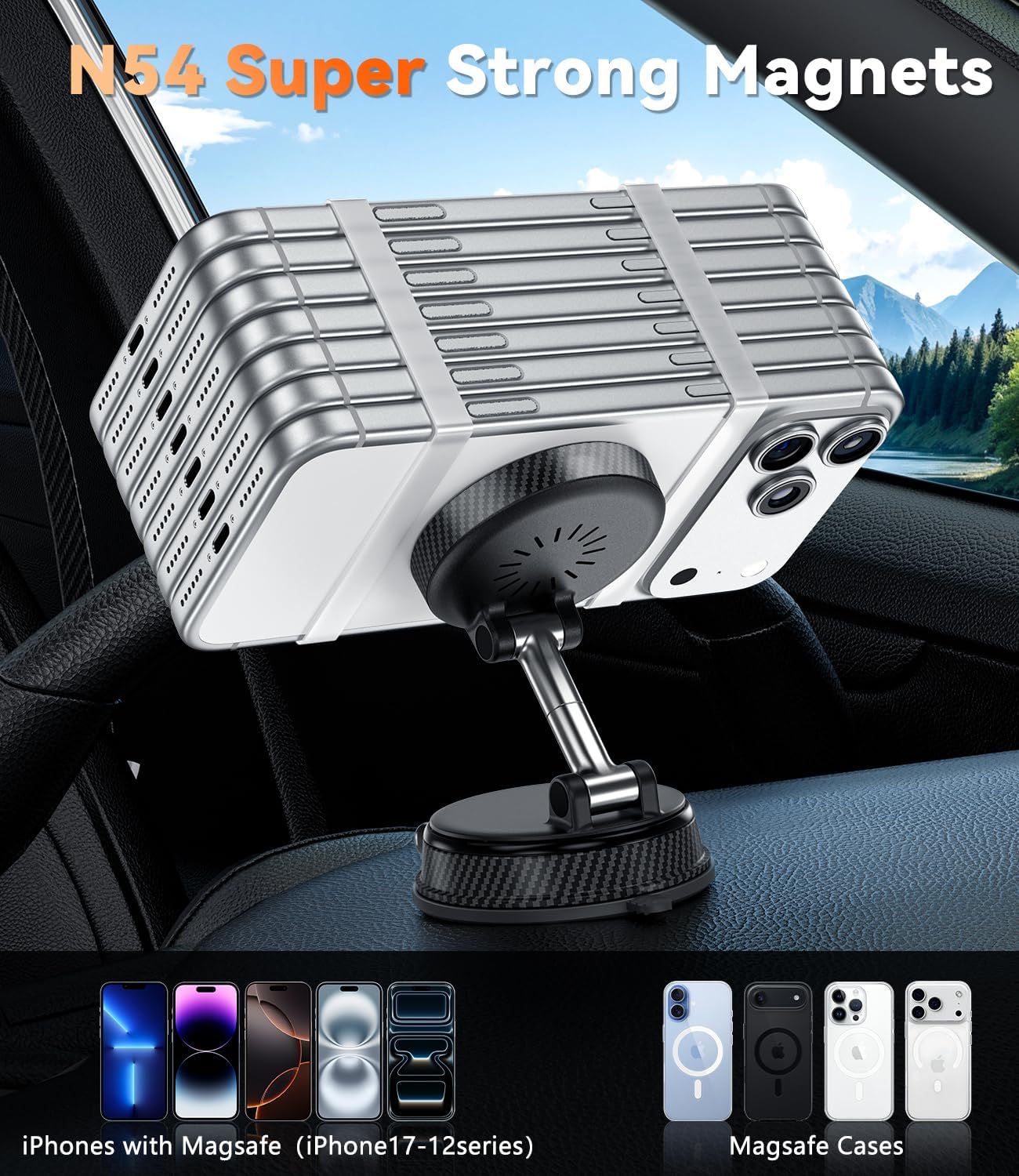 Thumbnail 3 de ALAFLY 15W Fast Charging Car Phone Holder with Strong Magnetic & Upgraded Vacuum Suction